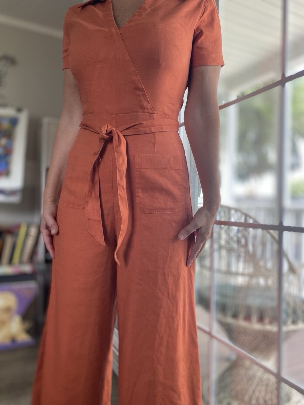Anthropologie Maeve Collette Wrap Jumpsuit Linen Edition Size 2